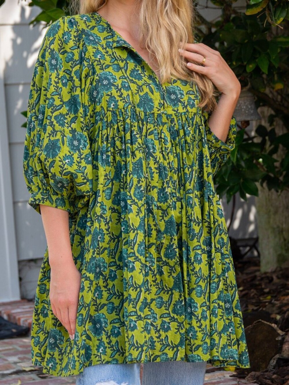 Natural Life Aimee Mini Tunic Dress - Blue Green Floral XL - Picture 1 of 9